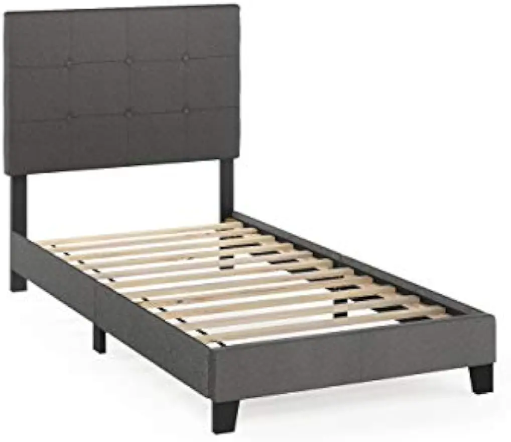 Lavale Knop Getuft Gestoffeerd Platform Bed Frame, Tweeling, Steen