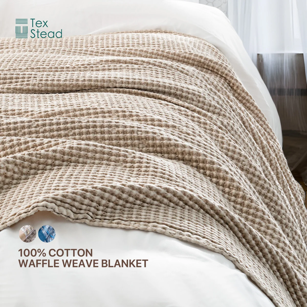 

100% Cotton Honeycomb Waffle Weave Throw Blanket Warm Lightweight Breathable Home Blanket for Cozy Comfort