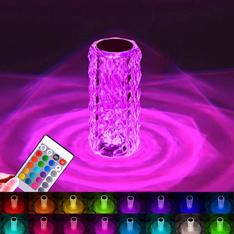 Crystal LED Night Light Romm Decor Light USB Rechargeable Ambient Lamp for Party Dinner Wending Bedroom Decoration