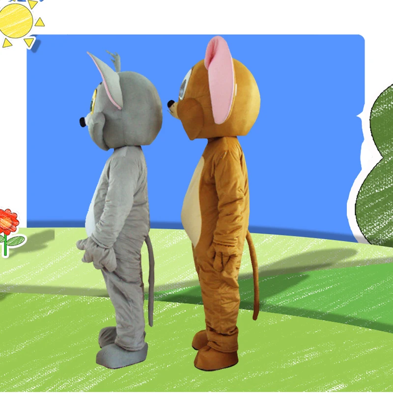 Fantasia de Mascote de Gato Cinza e Rato Marrom para Adultos, Personagem de Desenho Animado, Fantasia para Publicidade, Carnaval, Halloween, Acessórios de Cosplay