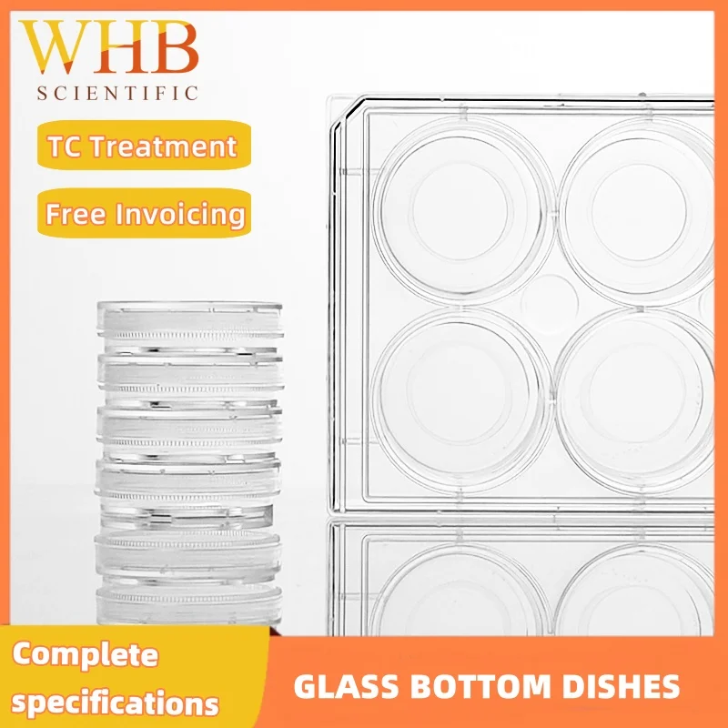 WHB 10Pcs Glass Bottom Dish 10mm 14mm 20mm Confocal Petri Dishes Transparent Color Single Box Cell Slide Removable Bio Lab Tools