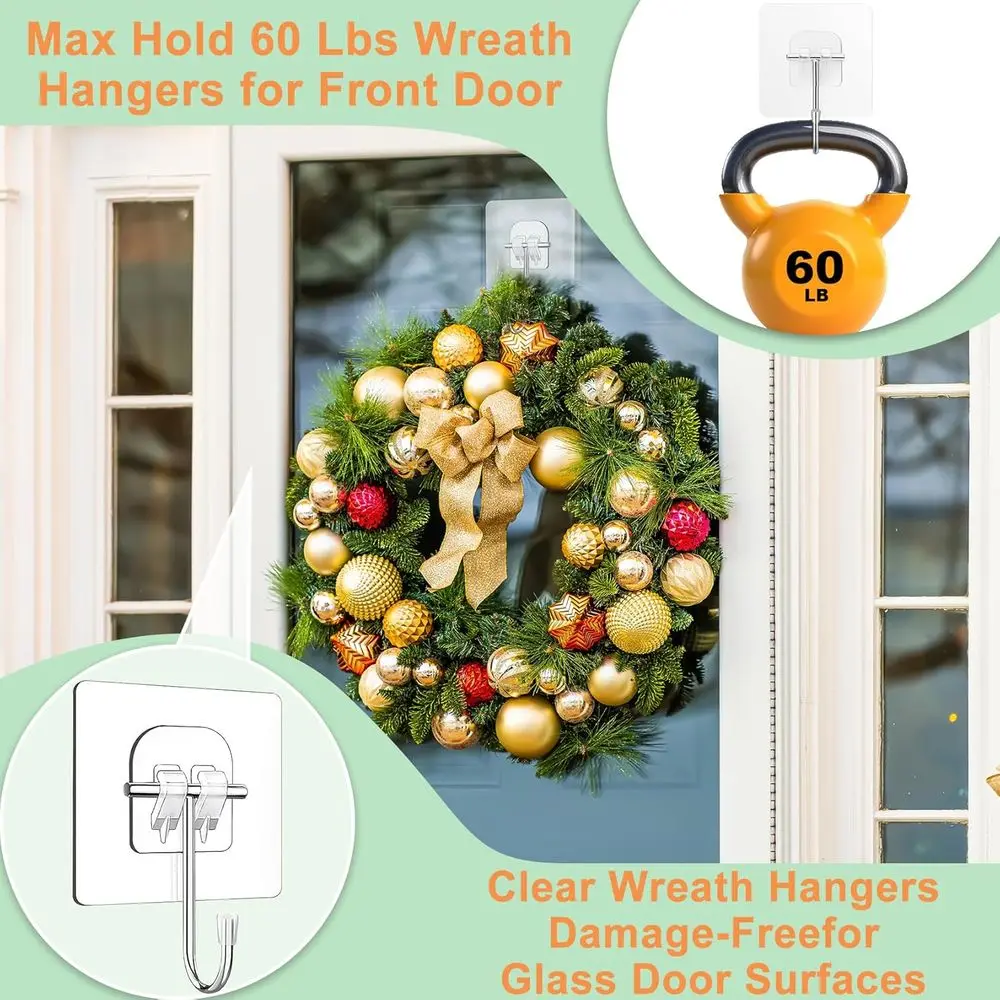 10 Pack Heavy-Duty Wreath Hangers for Front Door – Seasonal Christmas & Halloween Decorations, Over-The-Door Hooks Organizer, Cl