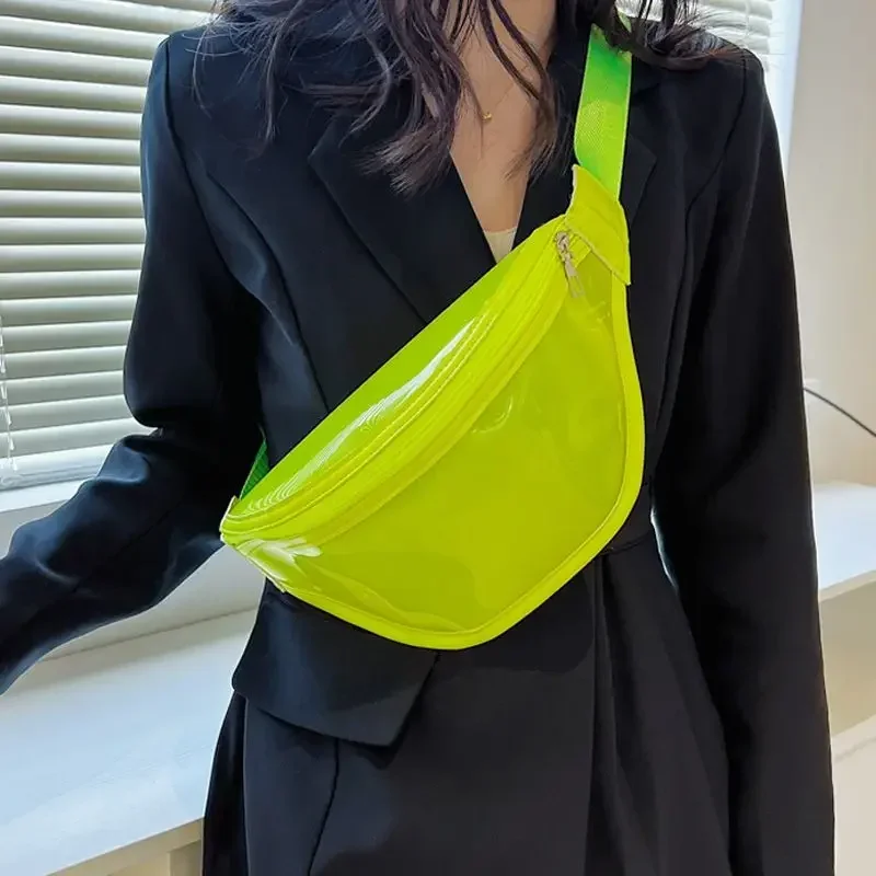 

Foufurieux Women Pvc Waist Bag Summer Transparent Pack Purse Casual Large Phone Belt Bags Pouch Travel Phone Bag Crossbody Bags