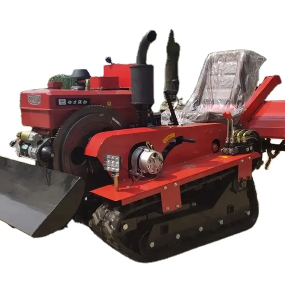 Multifunctional Trench Digging Agricultural Tractor Remote Control Orchard Greenhouse Tracked Micro Tiller Weeding Rotar