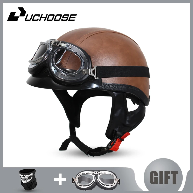 

Motorcycle helmet for men, retro motorcycle helmet, half face personalized bicycle helmet for all seasons, complimentary goggles
