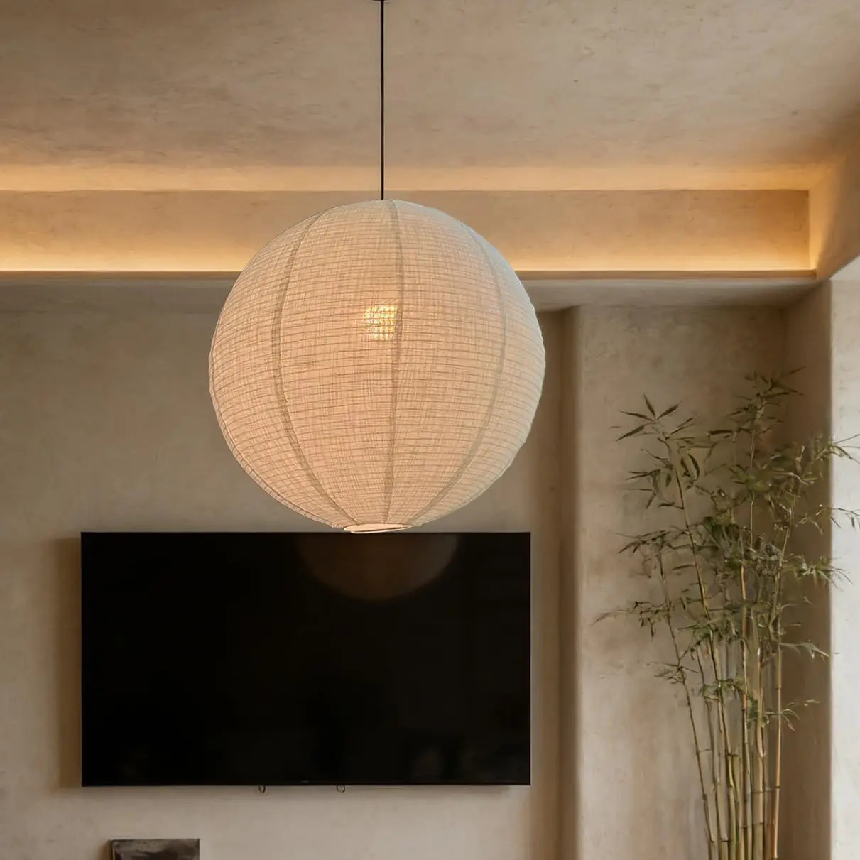 

Hanging Lamp Shade Linen Lantern Shade White 20INCH Linen Pendant Lampshade Large Round Hanging Lantern Handmade Minimal