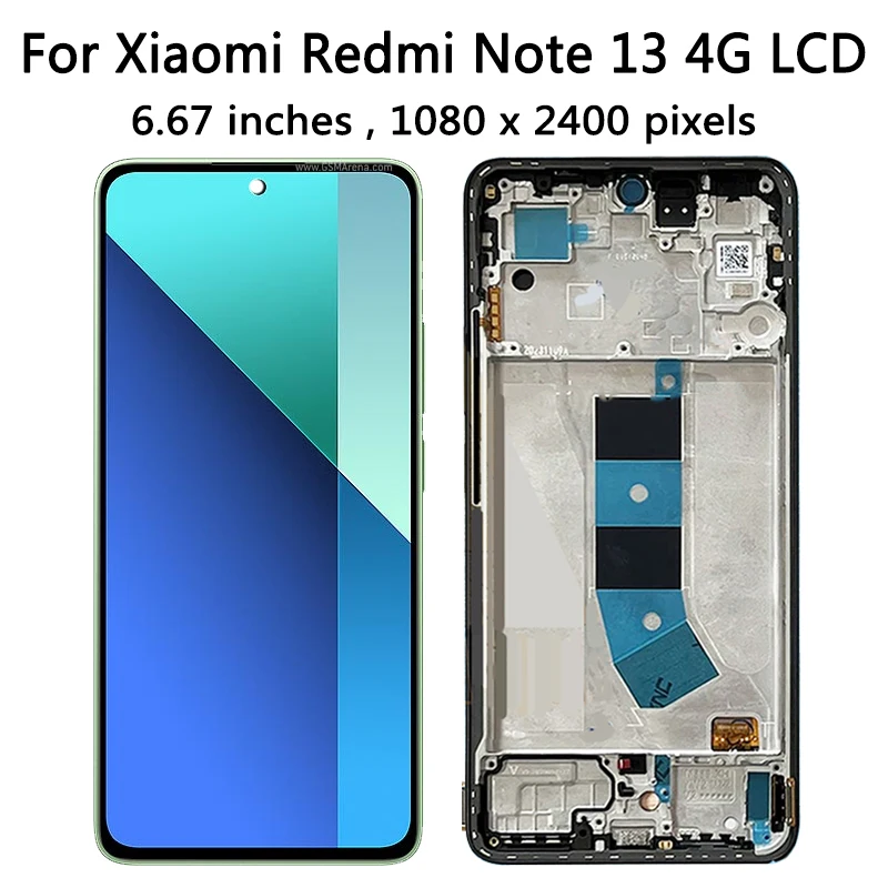 Pantalla AMOLED de 6,67 pulgadas para móvil, montaje de digitalizador con marco táctil para Xiaomi Redmi Note 13, 4G, 23129RAA4G, 23124RA7EO