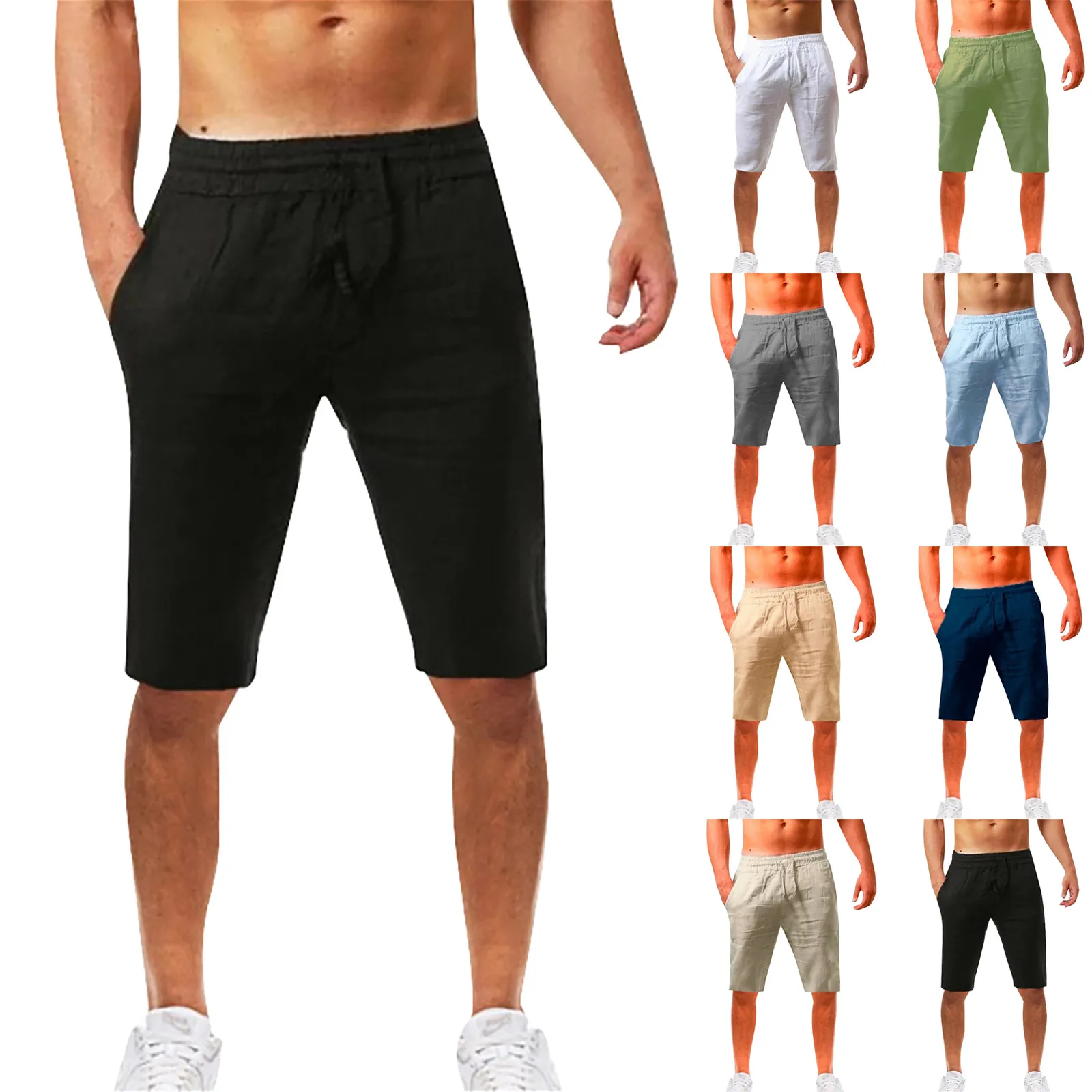 Breathable Sport Running Pants Men’s Casual Shorts Pocket Loose Quick Dry Jogger Pant 3/4 Linen Shorts For Summer