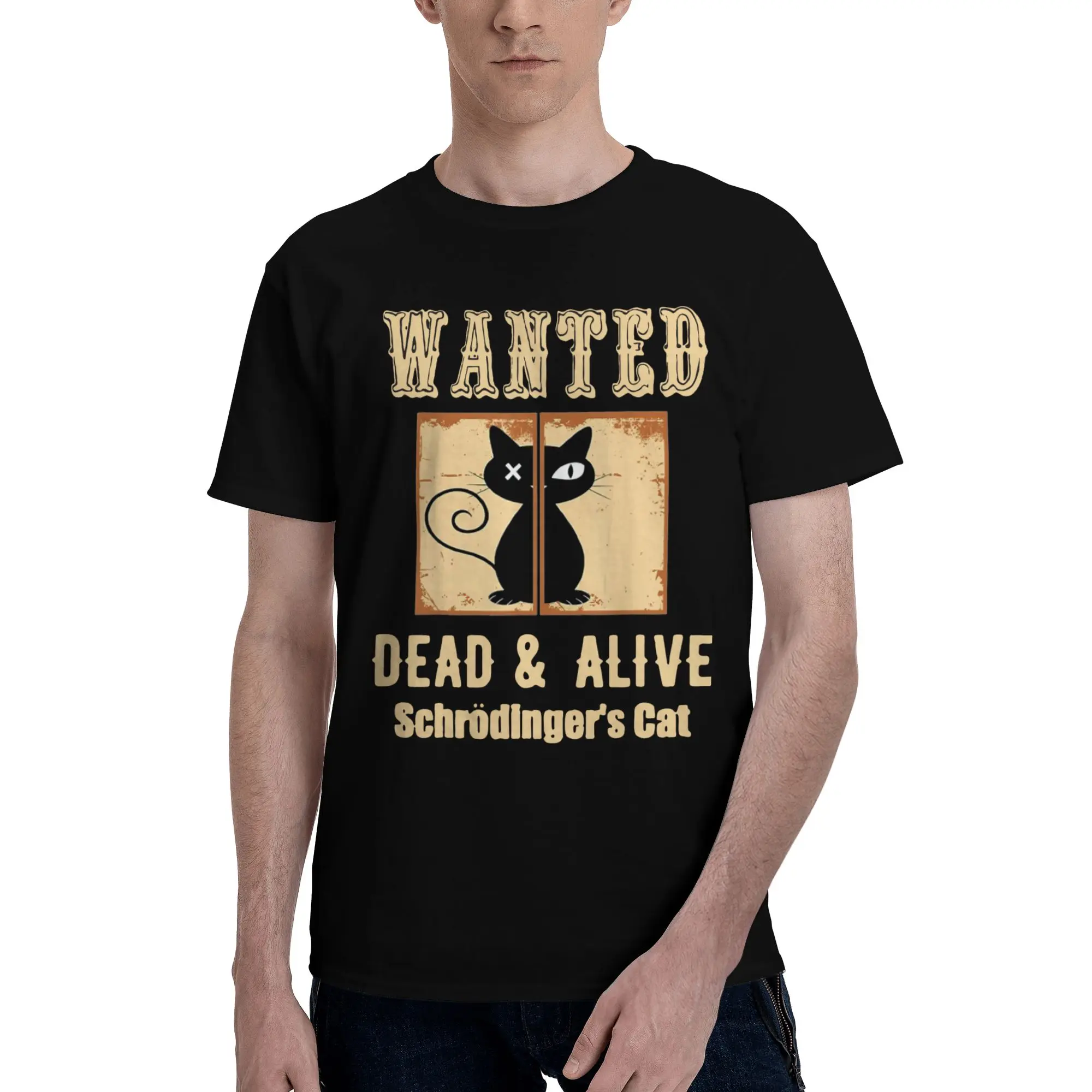 T-shirt pour hommes, motif chat de Schrödinger, en pur coton, humoristique, à manches courtes, col rond, 4XL, 5XL, 6XL
