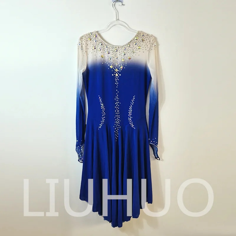 LIUHUO Pattinaggio di Figura sul Ghiaccio Abito Blu Ragazze Donne Adolescenti Abito da Competizione in Spandex Elastico