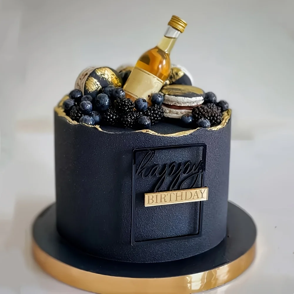 Happy Birthday Tortenaufsatz aus Acryl Schwarz-Gold Personalisierte Tortendekoration für Babyparty und Geburtstagsfeier Zubehör