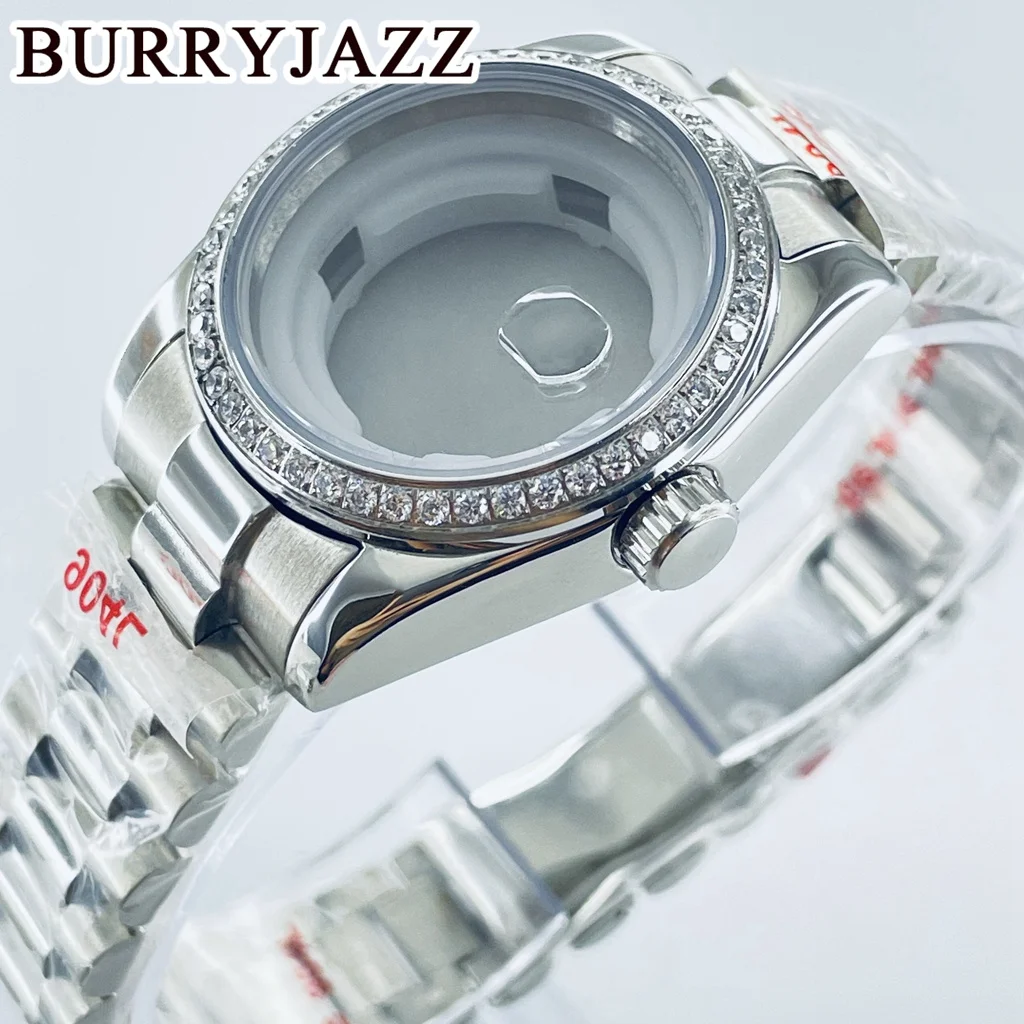 BURRYJAZZ 31mm NH05 NH06 Silver Solid Stainless Steel Sapphire Glass Diamond Watch Case