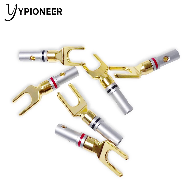 YPioneer P10087ขั้วต่อปลายแหลม8ชิ้น Y ปลั๊ก45องศาชุบทองตัวแปลงสัญญาณเสียงสกรูส้อมสำหรับสายลำโพง DIY