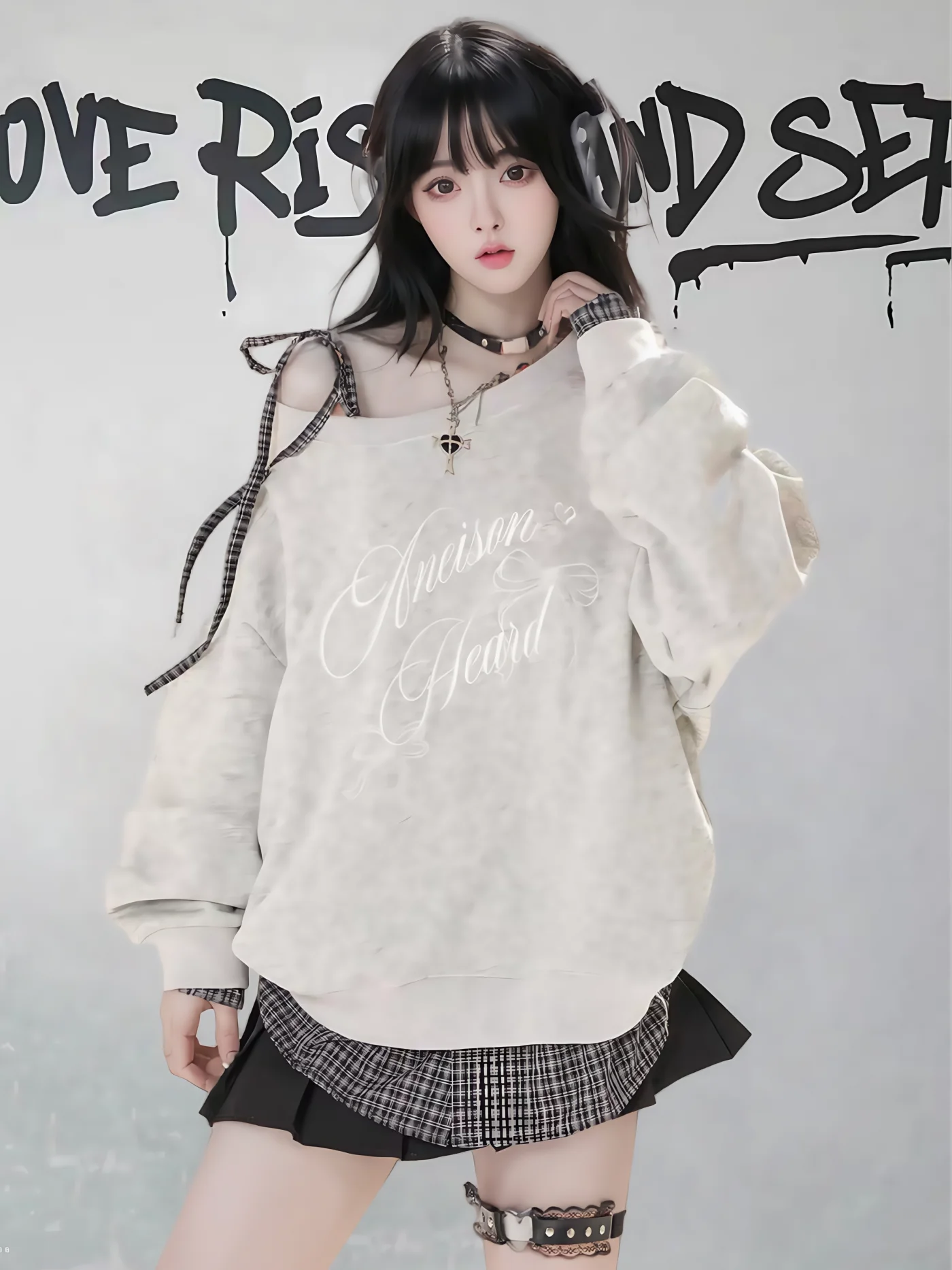 American Fashion Streetwear Lace-up Bow Off-Shoulder Long Sleeve Sweatshirts Women Casual Loose Cool Girl Versatile Shirts Tops