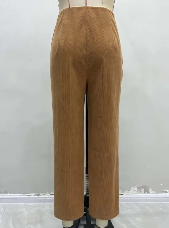 2025 Autumn/Winter New Women's Solid Color Corduroy High Waist Wide Leg Casual Pants with Pit Strips Button Straight Legs