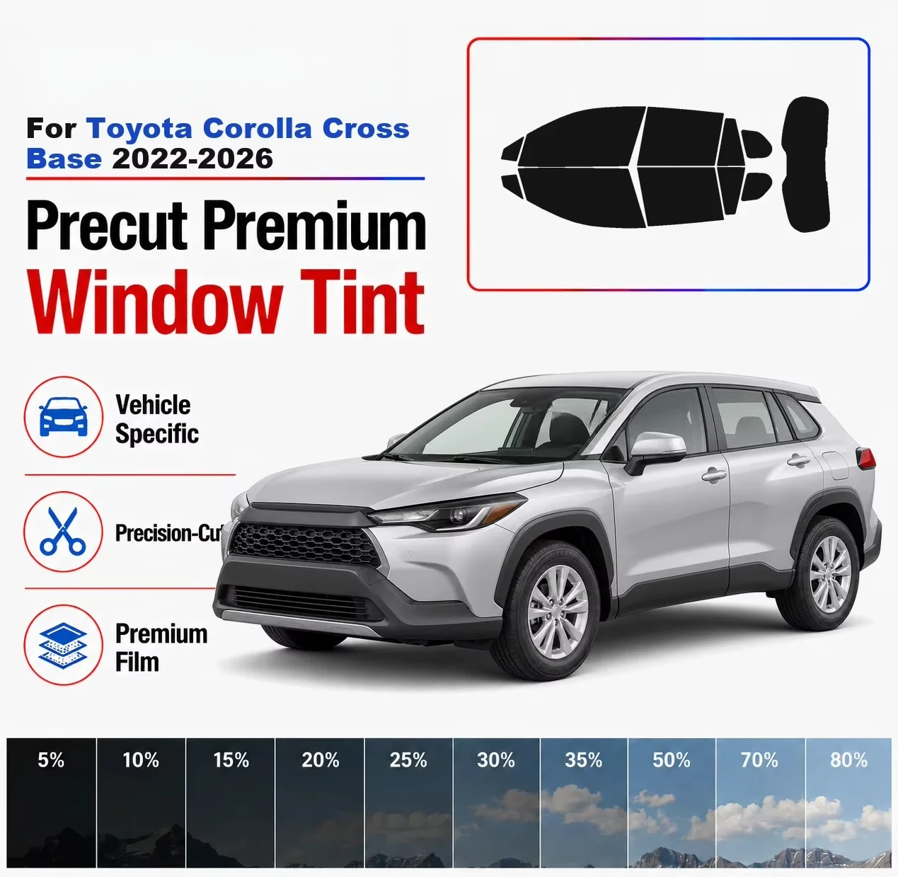 Premium Precut Window Tint Kit Front Rear Windows Rear Windshield For Toyota Corolla Cross Base 2022-2026 Nano Ceramic Film