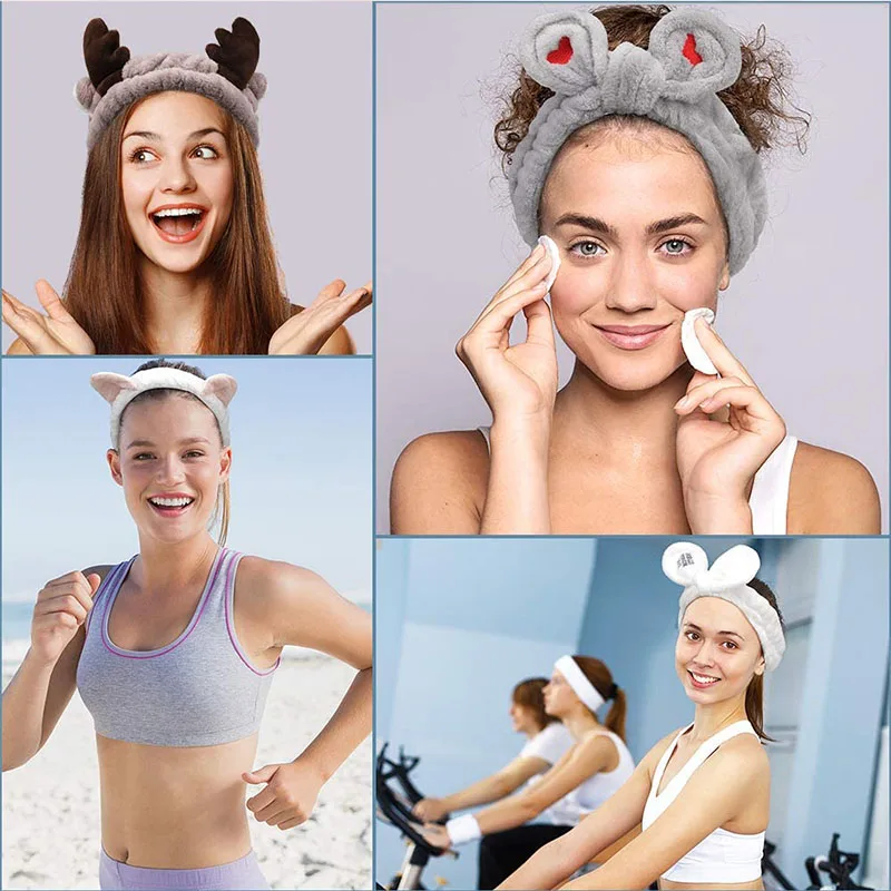 Cute Bow Antler Ears Coral Fleece Soft Warm Headband For Women Girl Washing Face Makeup Bath Head Wrap Hairband Hair Accessories