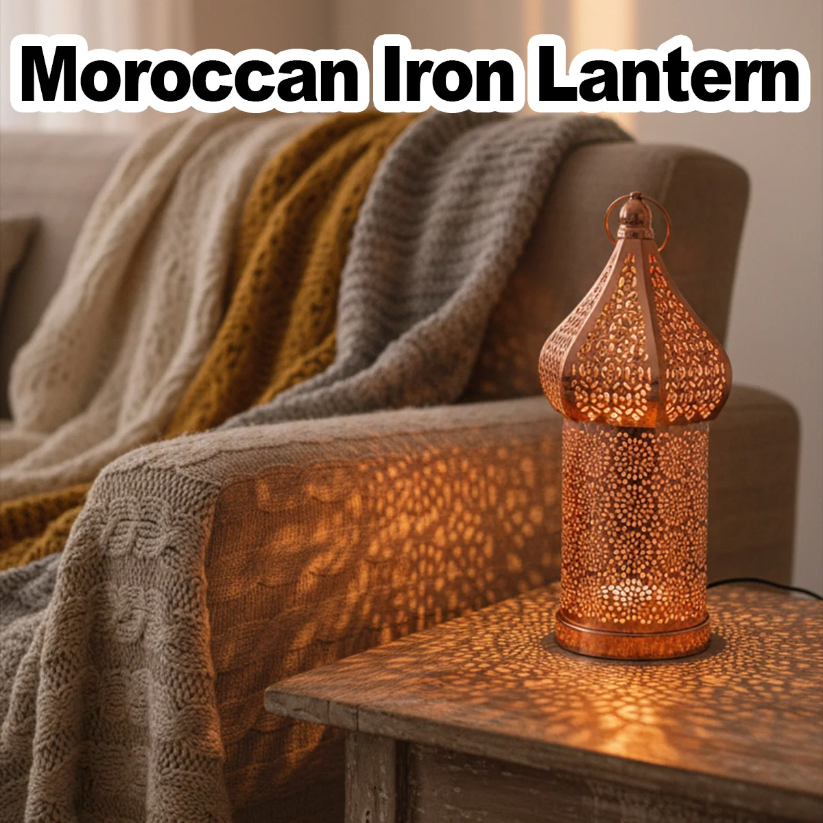 Moroccan Golden Hollow Carved Iron Lantern String Light With Lantern Charm Decorative Led Lantern Large Gold Moroccan Lanterns