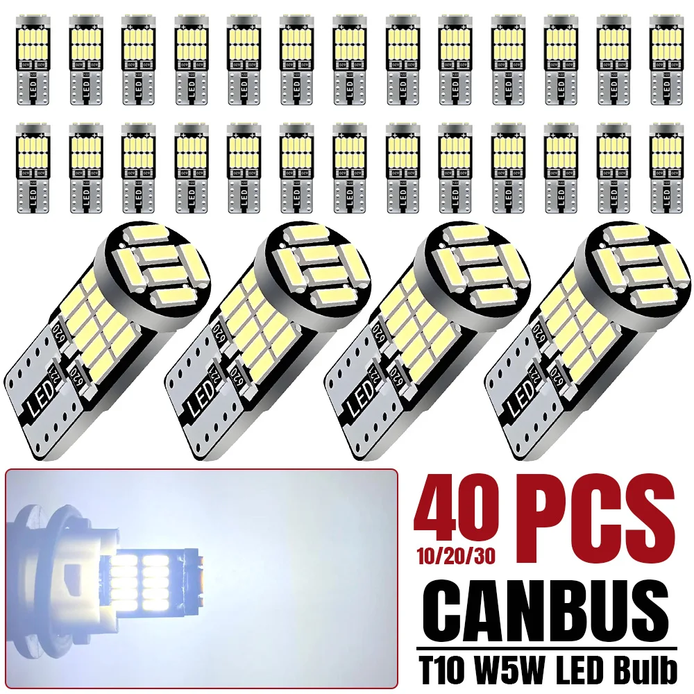 10-50 PCS T10 W5W 194 LED Bulb Canbus 12V 4014-26SMD 6500K Bright White  Car Interior Dome Door Map Turnk License Plate Lights