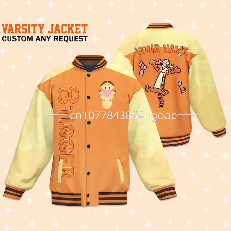 2024 New Customized Name Tigger Baseball Jacket Disney Tigger Casual Baseball Jacket Oversize Street Men's and Women's Jacket