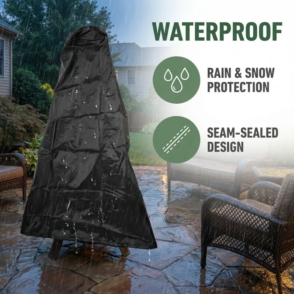 Windproof Oxford Cloth Fire Pit Cover Black Grid Grill Cover Waterproof Protective Cover Balcony