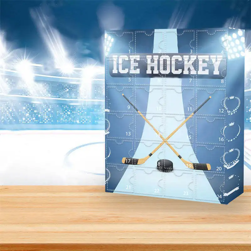 Hockey Advents Calendar 2024 The-One with 24 Little Doors Lovely Cartoon Sportsmans Figure Present Box for Kid Halloween Decor