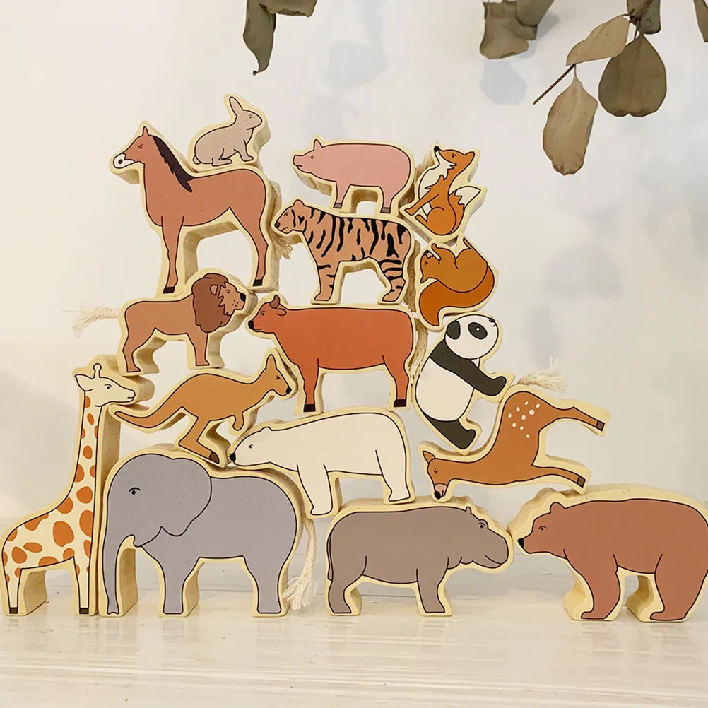 

1 Set Animal Zoo Blocks Wooden Stacking Educational Kids Early Learning Baby Travel Interactive Fun Cartoon Colorful Portable
