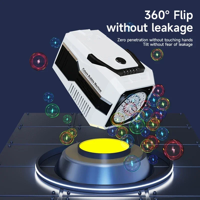 Macchina per bolle da palcoscenico portatile a 40 fori Luce a LED portatile automatica che soffia bolle Giocattoli per bambini Gioco per feste di matrimonio all'aperto Regalo per ragazze
