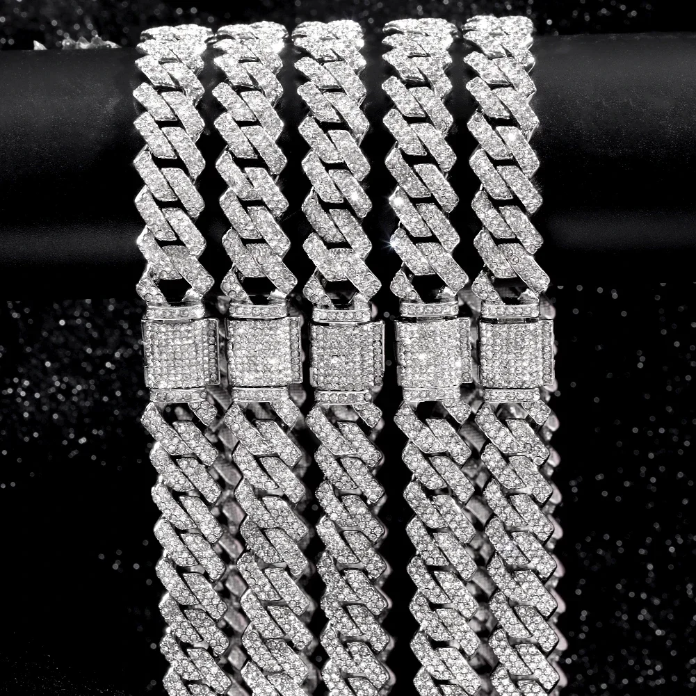 20-Inch Double-Drain Cuban Chain Unisex Ice-Frozen Edition Sparkling Diamond-Shaped Hip-Hop Style Cuban Necklace Jewelry