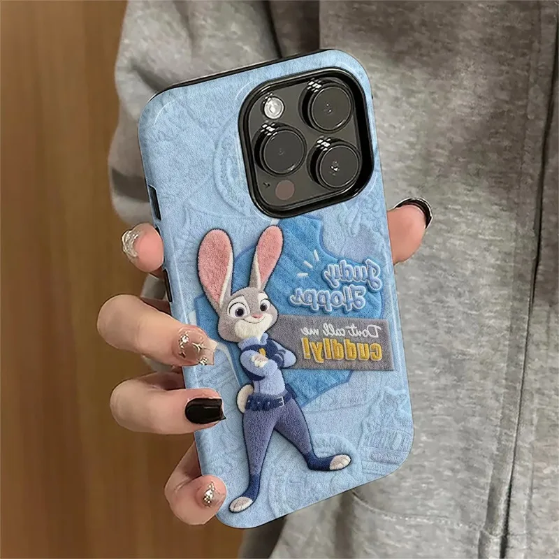 Anime Disney Zootopia Judy Nick felpa de imitación aplicable al IPhone 17/16/15/14/13 funda para teléfono móvil lindo dibujo animado encantador Kawaii