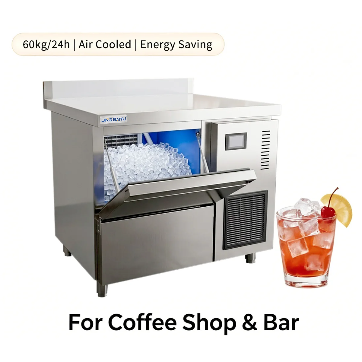 KF-120A(F) Cube Ice Machine 60kg Air Cooled Electric Automatic Crystal Clear Ice Maker For Cafe Tea Shop Convenience Store