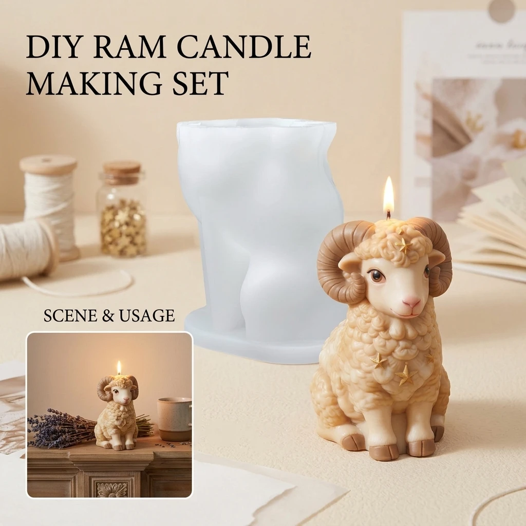 New Year Lamb Silicone Mold for Resin Art High Flexibility DIY Craft Christmas Gift Decor with Star Horns Design for Candles Soa