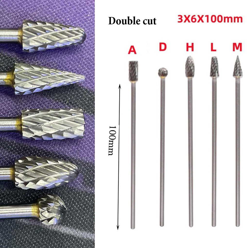 5pcs/set Carbide Burr Set Single Cut Solid Carbide Rotary Burrs Set Rotary Tool For Dremel Wood Carving Bit Grinding Engraving