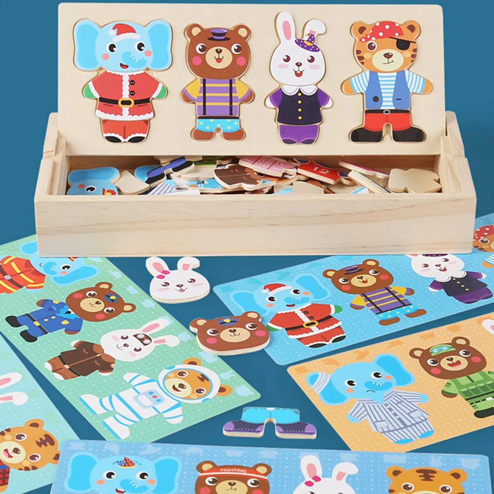 

Деревянные пазлы, обучающие мелкой моторики, деревянный медведь, семейный наряд, головоломка для детей, мальчиков и девочек