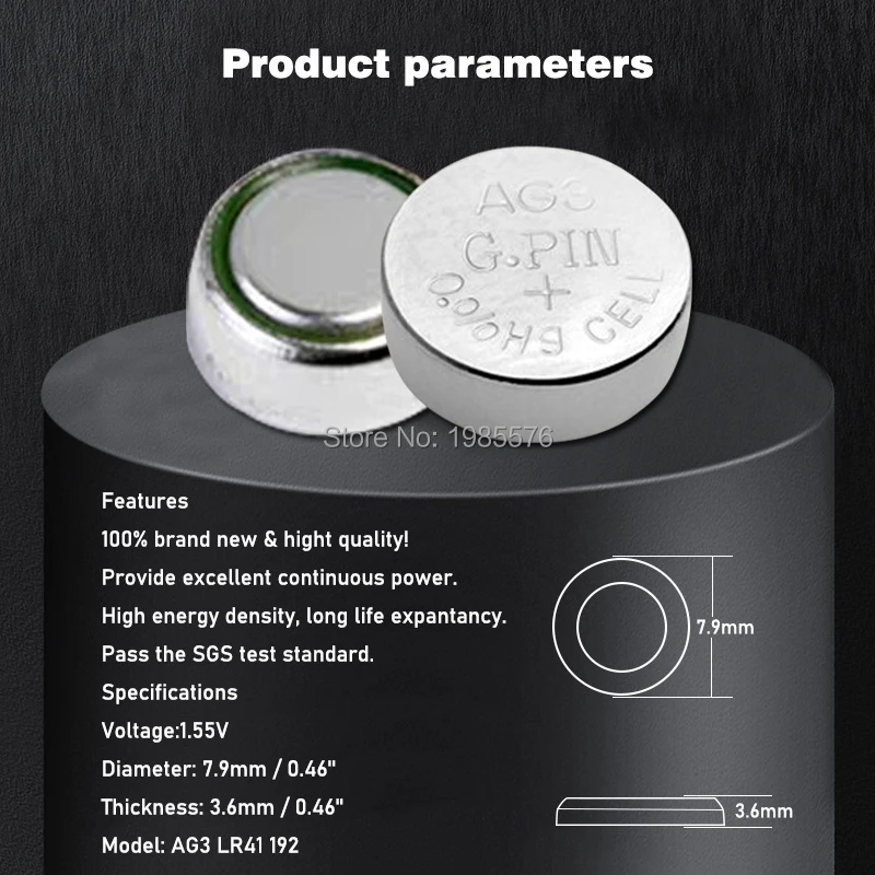 بطارية ساعة ساعة ، مؤشر ليزر ، 384 فولت ، 20x LR41 AG3 392A SR41SW 192 LR736 V3GA 1.55