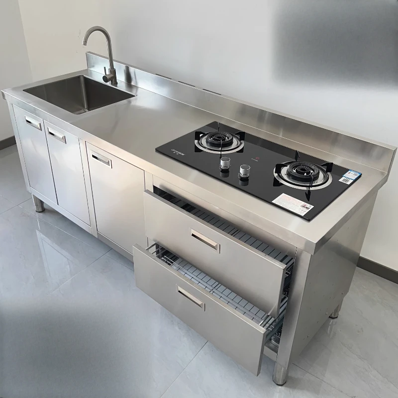 

304 stainless steel workbench with pool platform sink integrated stove cabinet hotel commercial household kitchen cabinet
