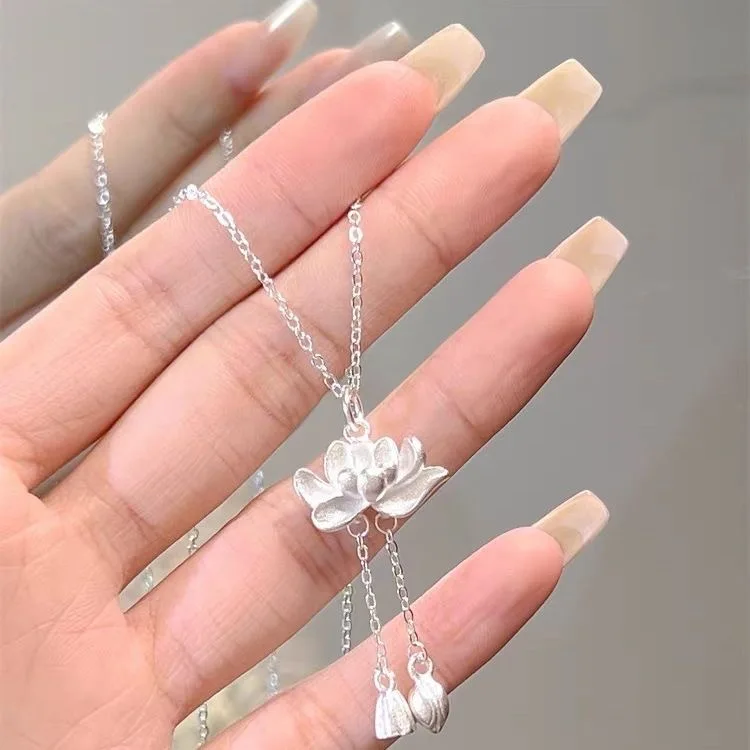 Lotus Tassel Necklaces for women Girl NEW Good Luck Lotus Pendant Necklace Chinese Style Jewelry Accessories collares para mujer