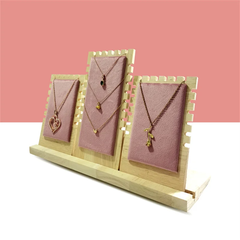 3-Piece Solid Wood Necklace Display Stand - Jewelry Hanger Organizer Set for Pendant Chains, Boutique Store Props