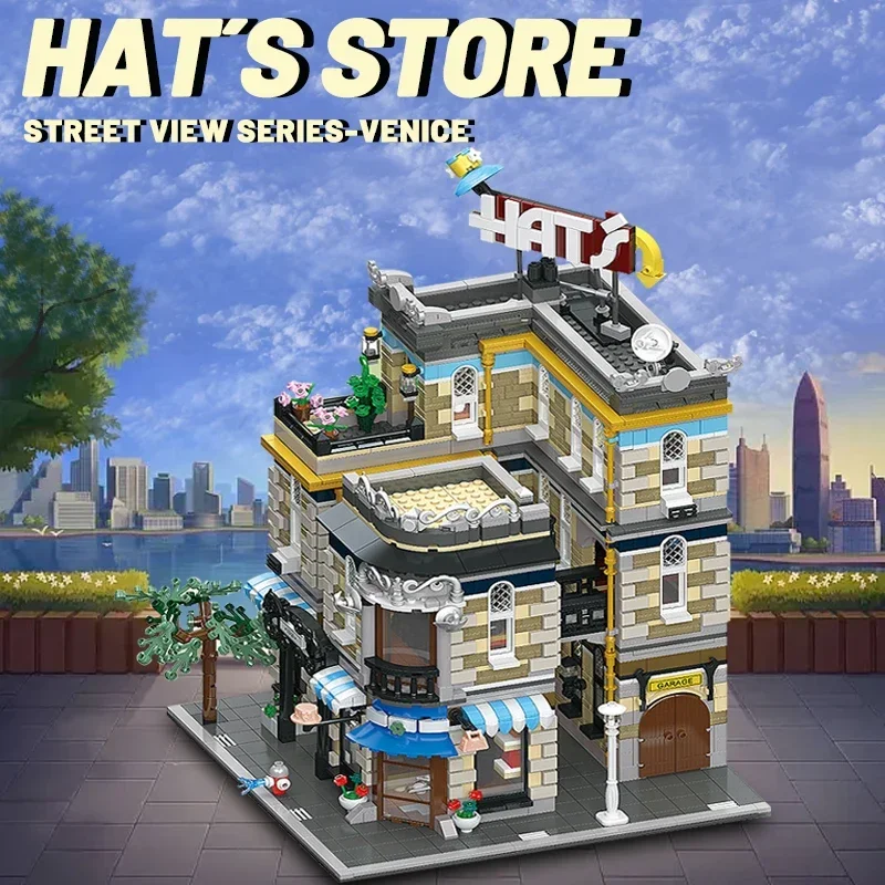 3140PCS Street View The Hat Store Building Blocks Model City Creative Expert Modular Assembly Bricks Kids Toy For Adult Gifts
