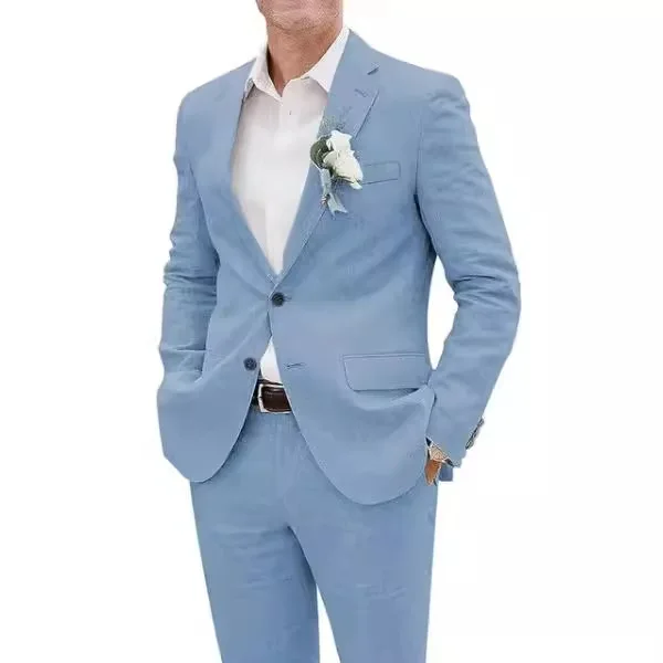 

New Men's Casual Linen Suit Slim Fit Busin Wedding omsmen Outfit Ultra Slim Tailored Jaet And Pants Ensemble