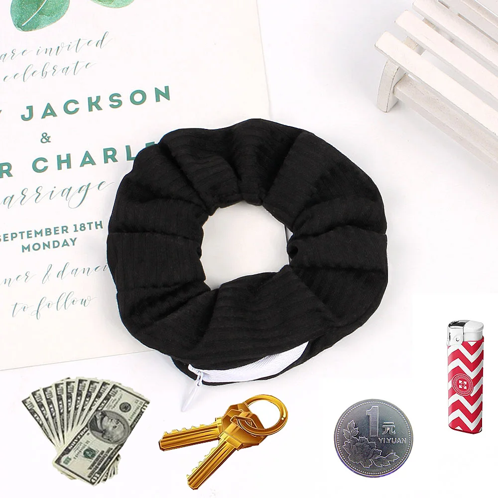 Multi-Functional Velvet With Zipper Hidden Storage Hair Tie For Outdoor Travel Portable Hiding Box For Keys Cash Jewelry Gifts