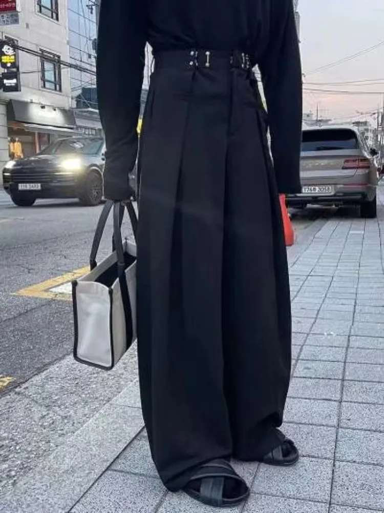 New Men's Fashionable Casual Solid Color Simple Wide Leg Pants Korean Style Loose Temperament College New Style