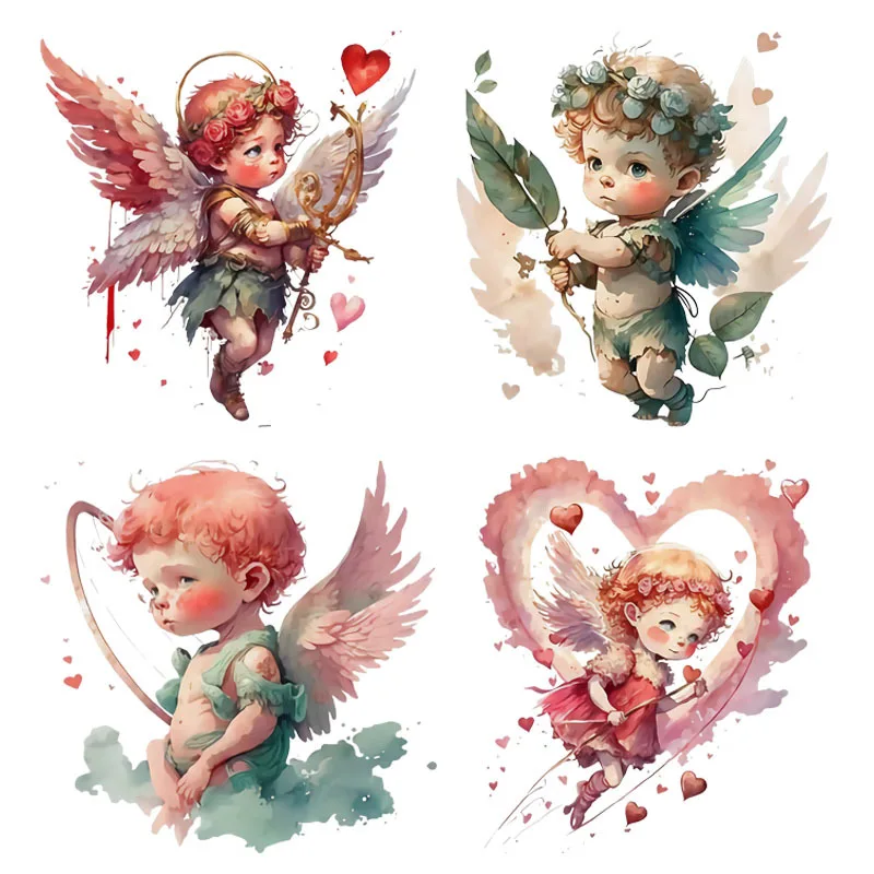 Cute Cartoon Angel Baby DTF Thermo Sticker Decals Heat Transfer On Clothes Iron On Patch For Kids Hoodies T-shirt Girl And Boy