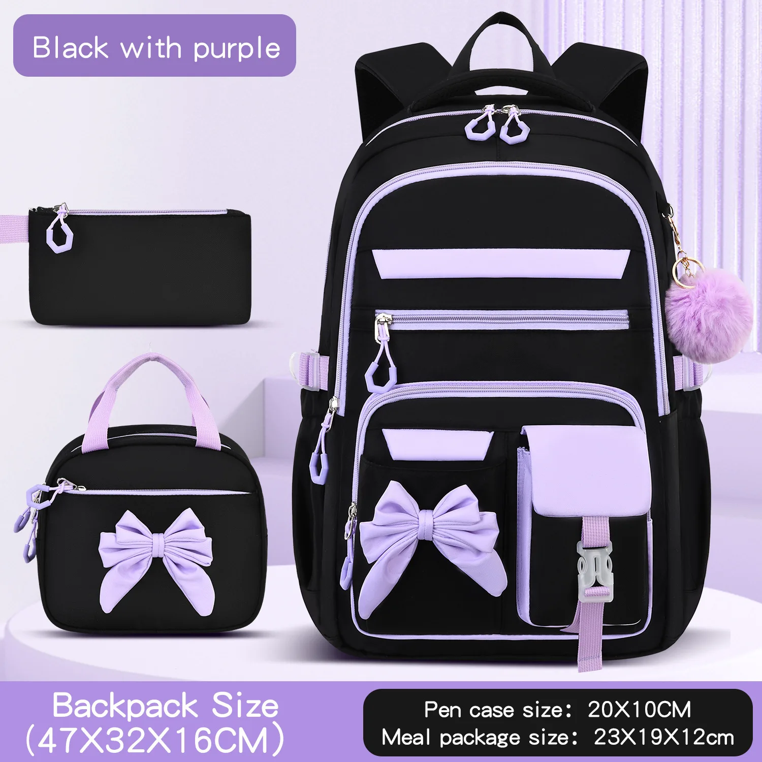 Cute Student Backpack 3pcs/set Primary Schoolbag Rabbits and Quicksand Kawaii Student Backpack Teenage Girls Handbag Rucksack