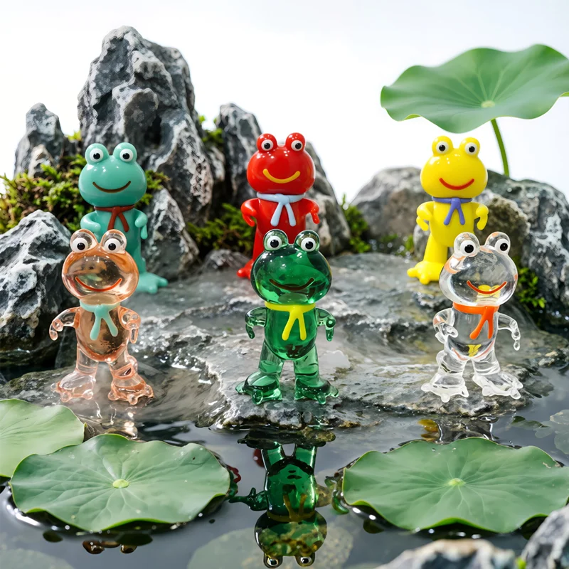 

Japanese Style Miniature Glass Frog Figurine Creative Cute Cartoon Animal Ornaments Home Desk Living Room Bonsai Decor Supplies