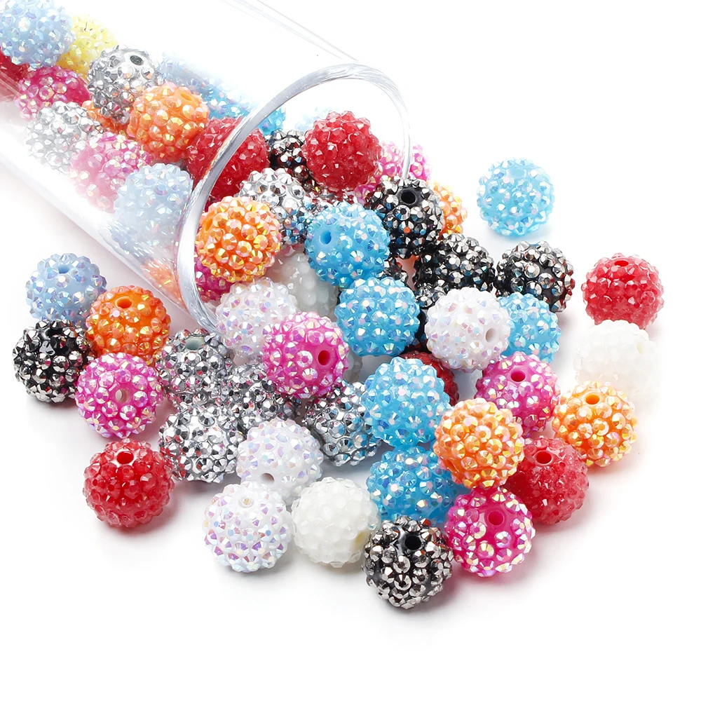 10Pc 16/20mm Round Acrylic Bead Inlaid Colorful Crystal Loose Spacer Beads For DIY Ballpoint Pen Pendant Necklace Jewelry Making