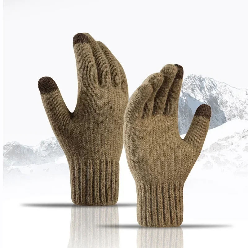 Men Touchscreen Winter Gloves Outdoor Cycling Knit Fleece Lined Thick Warm Cold Proof Gloves