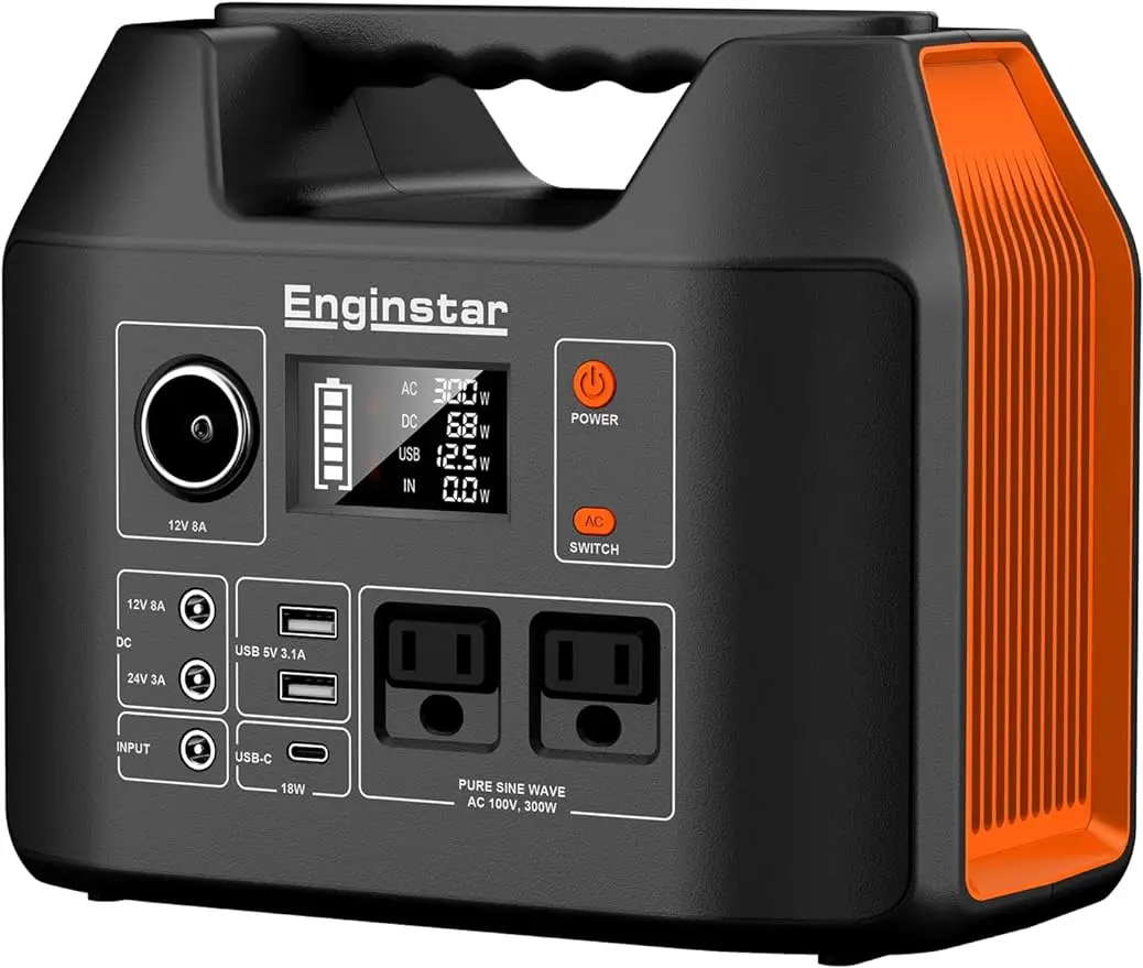 

EnginStar Portable Power Station, 300W 296Wh Battery Bank with 110V Pure Sine Wave AC Outlet for Outdoors Camping Hunting and Em