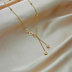 Personality Fashion Roman Numeral Crystal Circle Long Pendant Necklace for Women Charm Gold Color Stainless Steel Jewelry Gift