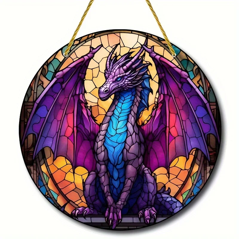 Dragon,sun catcher,stained glass appearance sign,round wreath sign,window hanging,plastic flat sign,acrylic wall decor,home gift